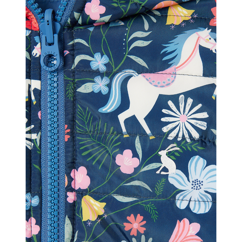 Joules Kaitlin Girl's Reversible Showerproof Coat - Navy Floral Horse-3